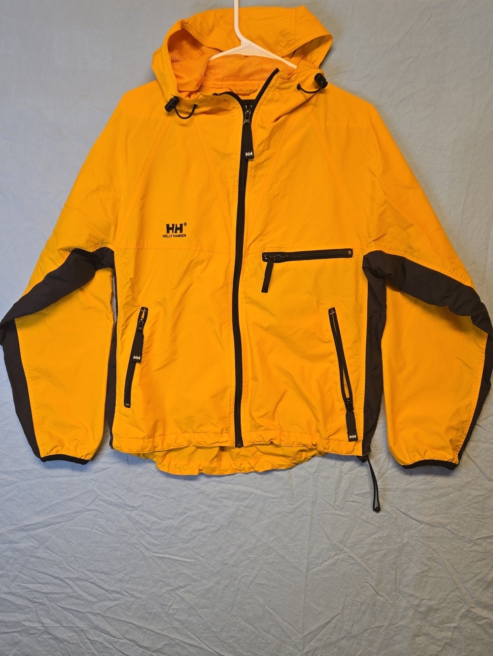 Helly Hansen Packable Hooded Rain Windbreaker Jacket Yellow & Black Vintage Y2K